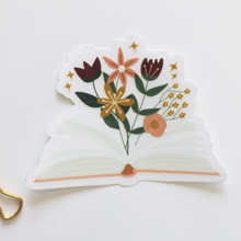 Load image into Gallery viewer, Open book with flowers sticker (clear background)
