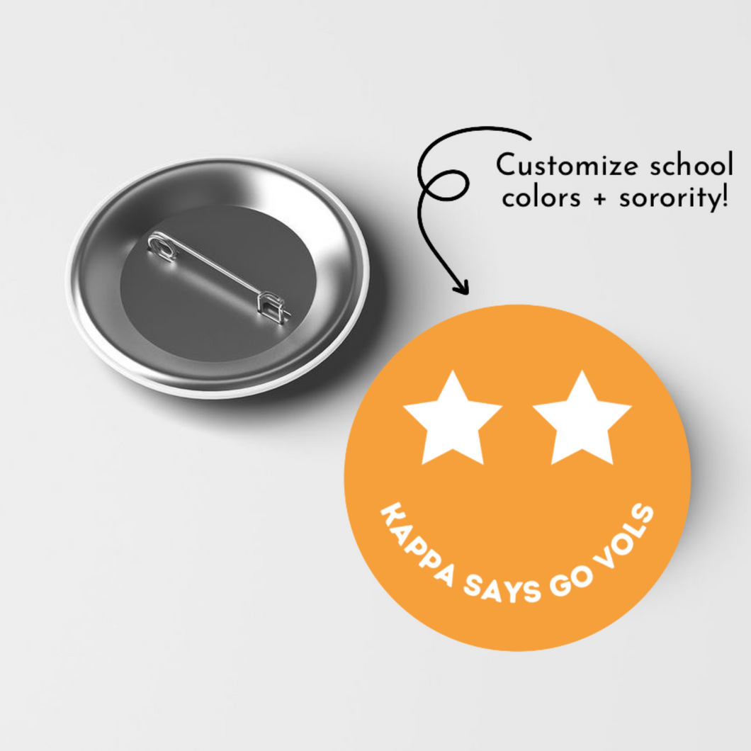 Customizable smiley sorority game day pin