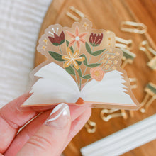 Load image into Gallery viewer, Open book with flowers sticker (clear background)
