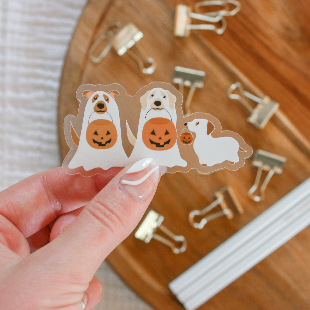Trick or treating ghost dogs sticker